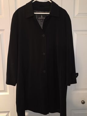 London Fog Black Classic Button-Front Trench Coat Women XL Silky Classic Elegant